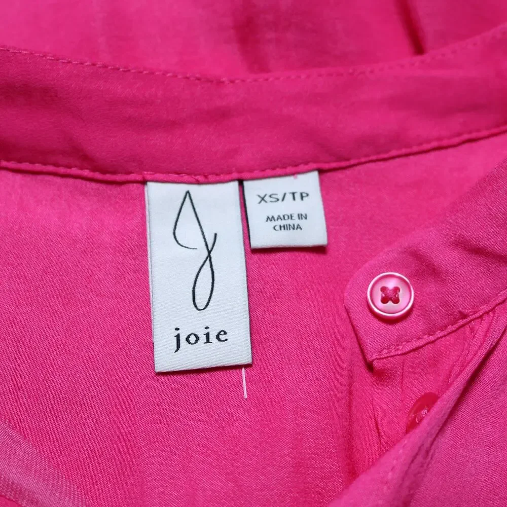 Joie Finnegan Pink Satin Blouse Sleeveless V Neck Button Front Tunic Top Size XS